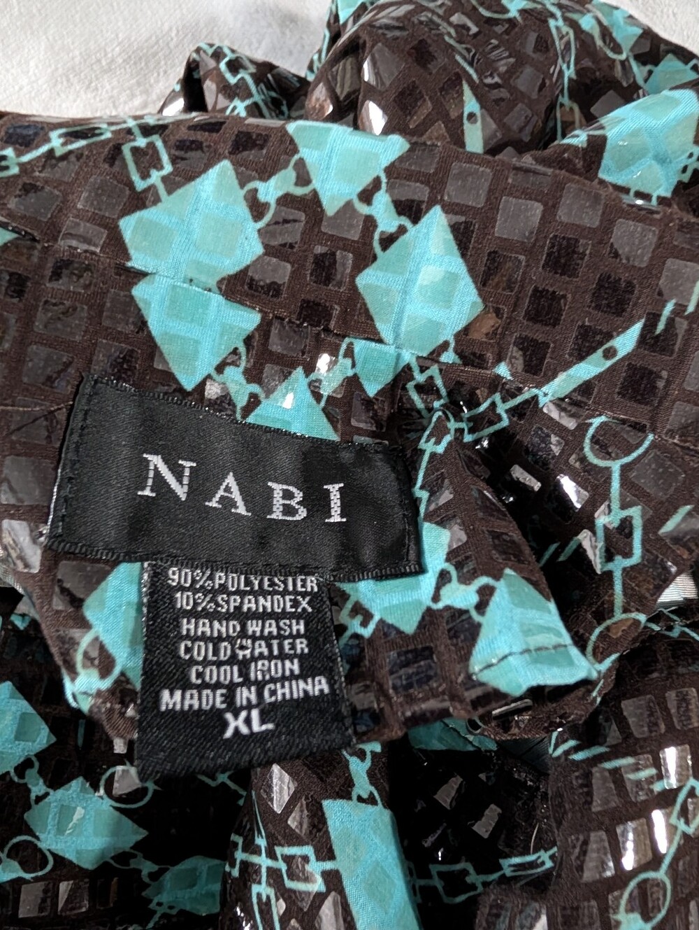 NABI Ladies Turquoise Brown Argyle Diamond Print Jacket EUC, Light Size XL - Picture 8 of 8